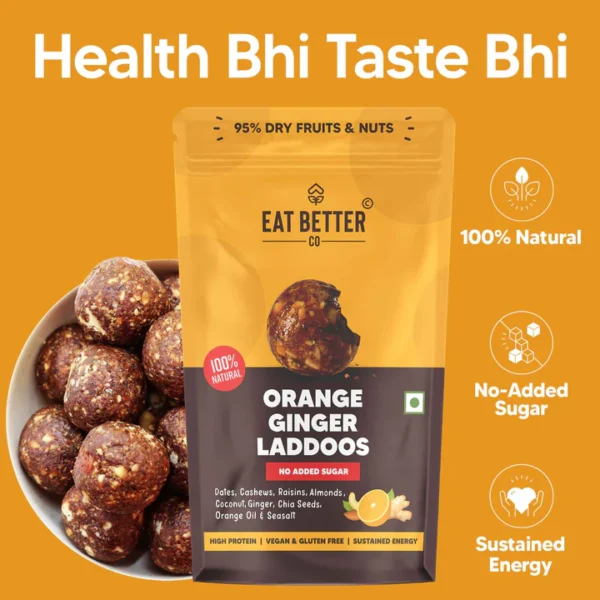 (EAT BETTER) Orange Ginger Laddoos - No Added Sugar | 100% Natural - Image 2